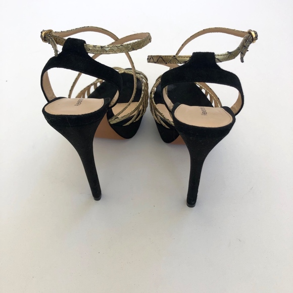 Alexandre Birman Black Suede Gold Straps Platforms - Picture 3 of 7